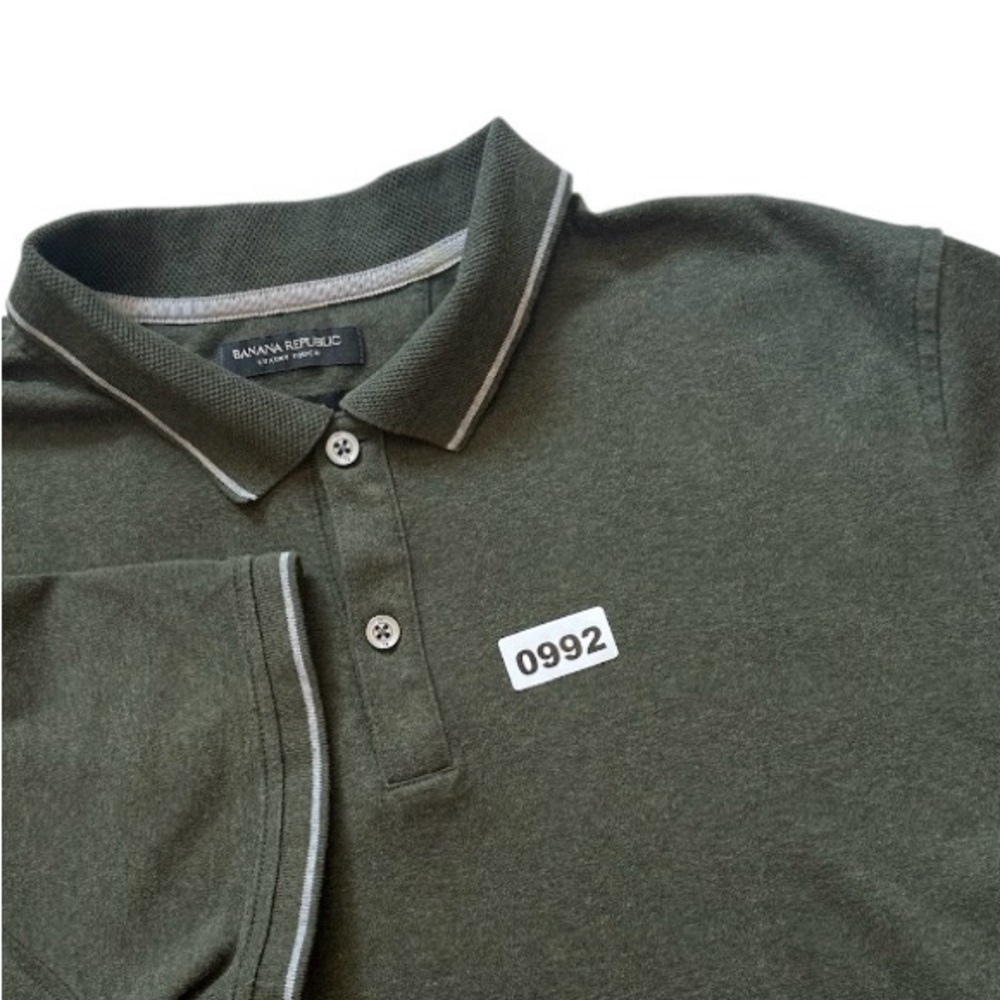Banana Republic Dark Green Polo Shirt Men XL white contrasting on Short Sleeves